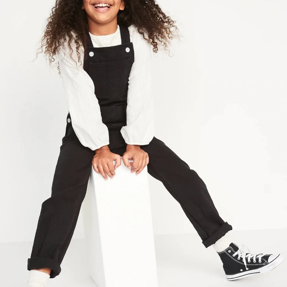 OLD NAVY Slouchy Straight Black-Wash Jean Overalls‎